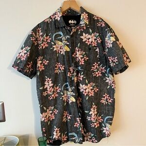 Batman Hawaiian Floral Surf Reverse Print Button Up Shirt DC Comics Mens Large L